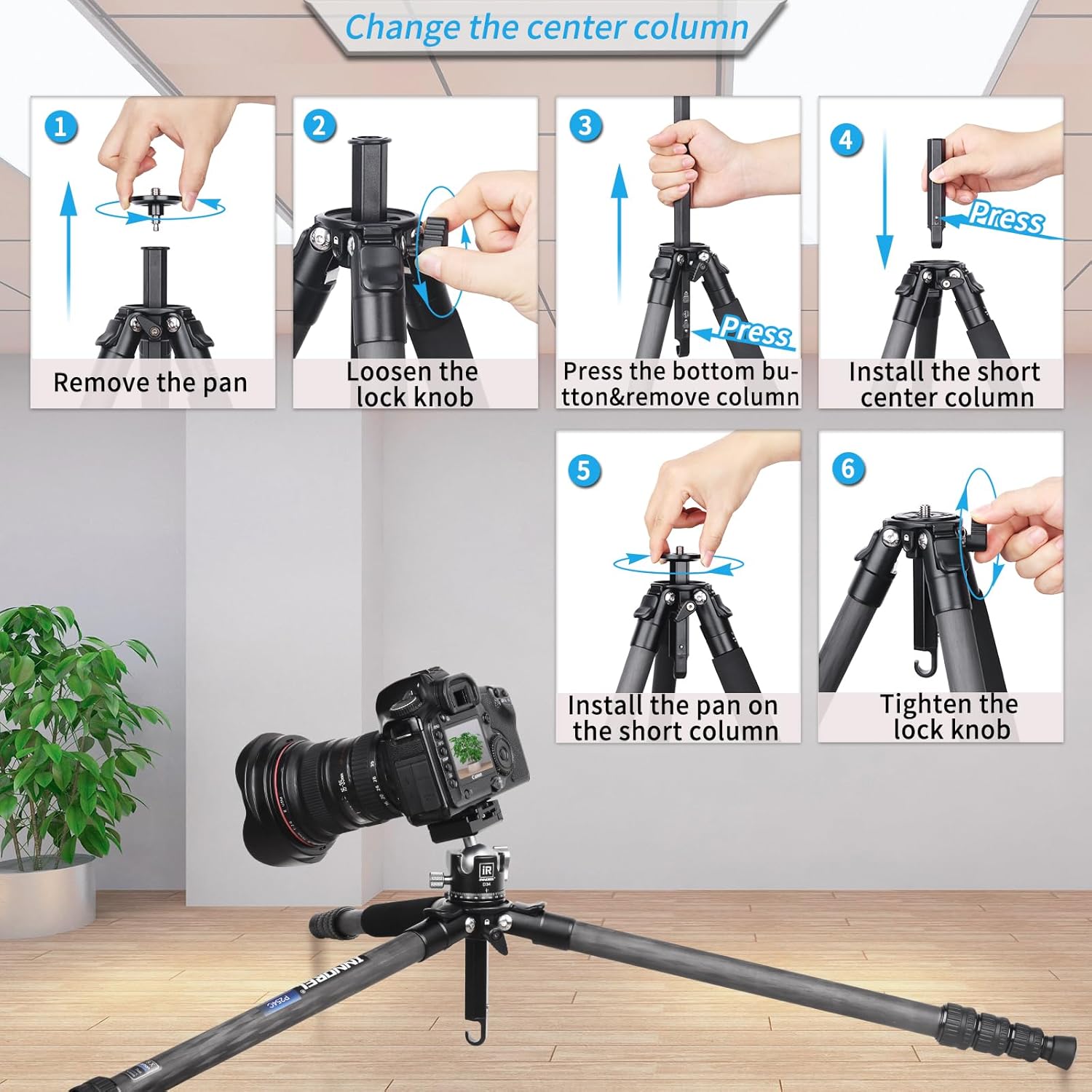 Carbon Fiber Camera Tripod INNOREL P254C 62.5" Compact Lightweight Travel Tripod&Monopod for Digital DSLR Camera Stand Support with Special-Shaped Center Column 0.98in/25mm Tube Max Load 26.5lbs/12kg