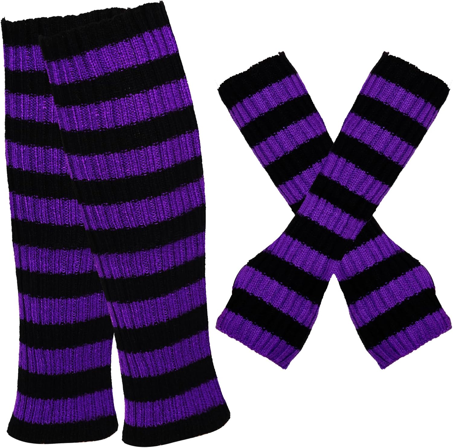 Red and White Striped Leg Warmers Fingerless Gloves Socks for Women Girls Cosplay Costume Christmas Party