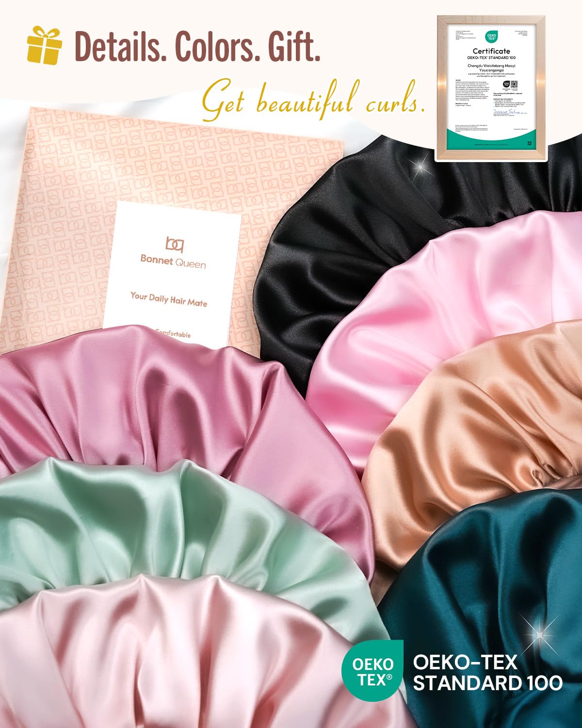 BONNET QUEEN Cuffia Seta Capelli Notte Regolabili Cuffia Capelli Ricci Bonnet con Lacci Lunghi Morbida e Protettiva