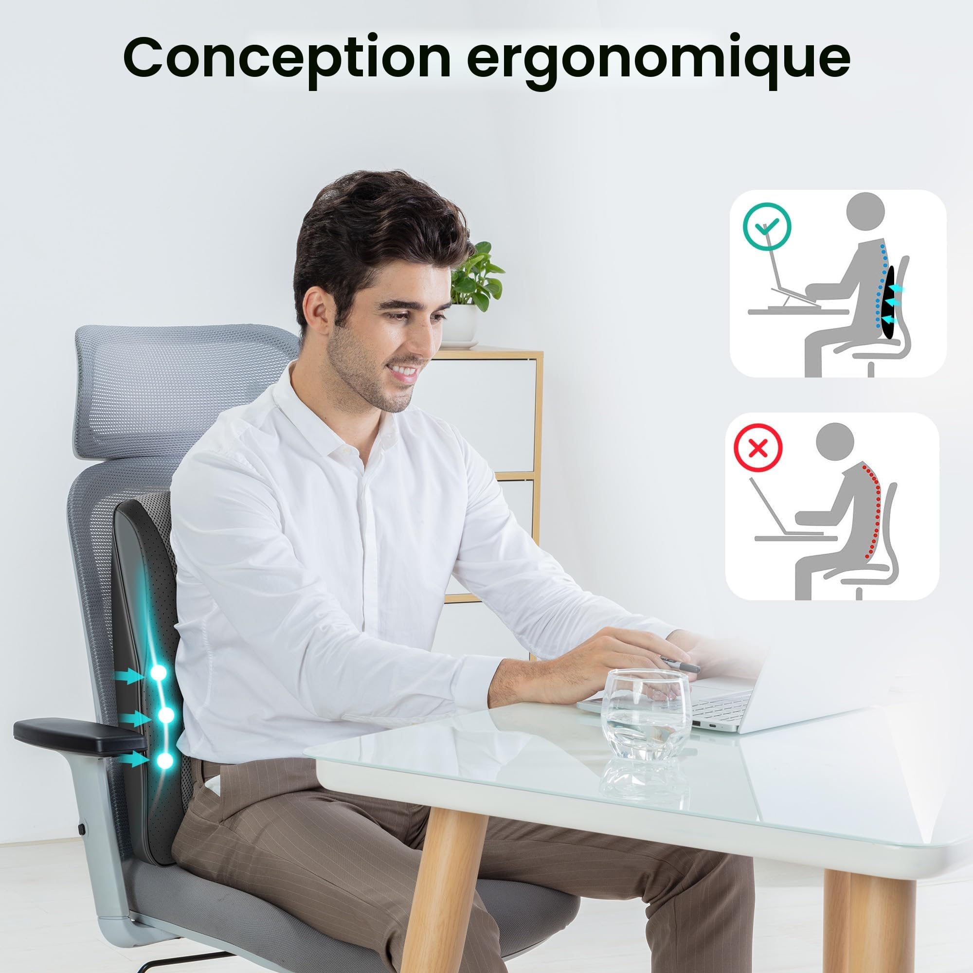 Snailax Masseur de Dos Shiatsu avec Chaleur, Coussin de Massage 3D à 8 Nœuds pour Nuque, Épaules, Dos et Jambes, 3 Niveaux de Chauffage, Maison Bureau Voiture, Cadeau Femme Homme Maman Papa