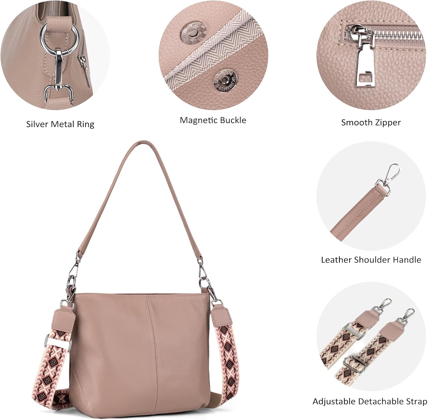 befen Genuine Leather Purse for Women Soft Crossbody Purse Hobo Bag Women's Shoulder bag Handbags with 2 Removable Straps
