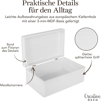 Creative Deco Large White Wooden Box with Lid 30 x 20 x 14 cm Christmas