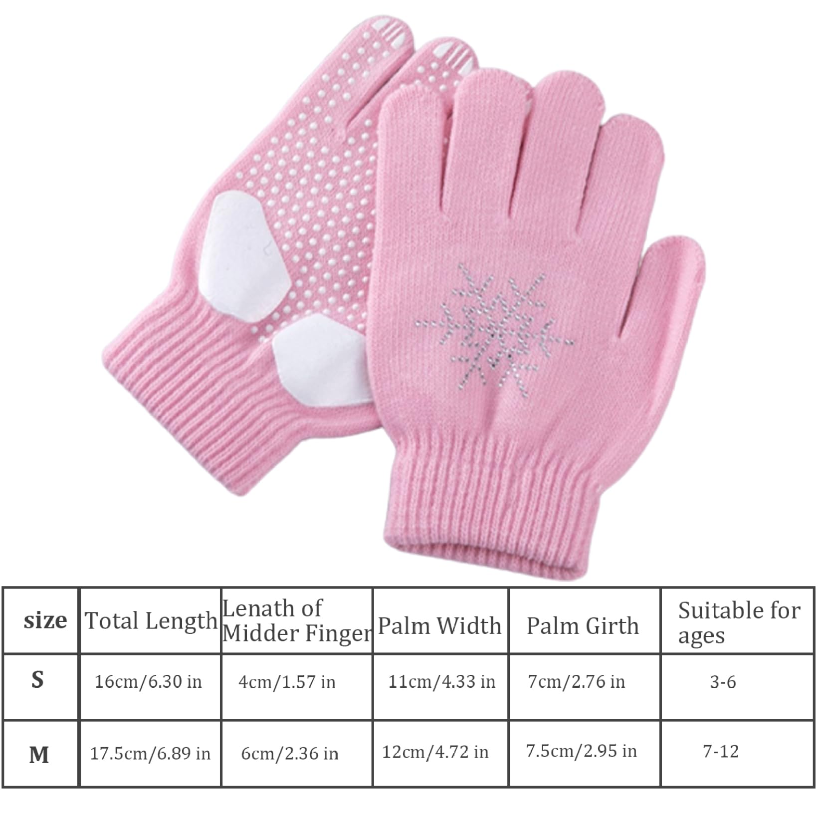 Gants de Patinage Artistique Antidérapants Épais Tricotés Flocons de Neige Strass Chauds pour Cyclisme Randonnée
