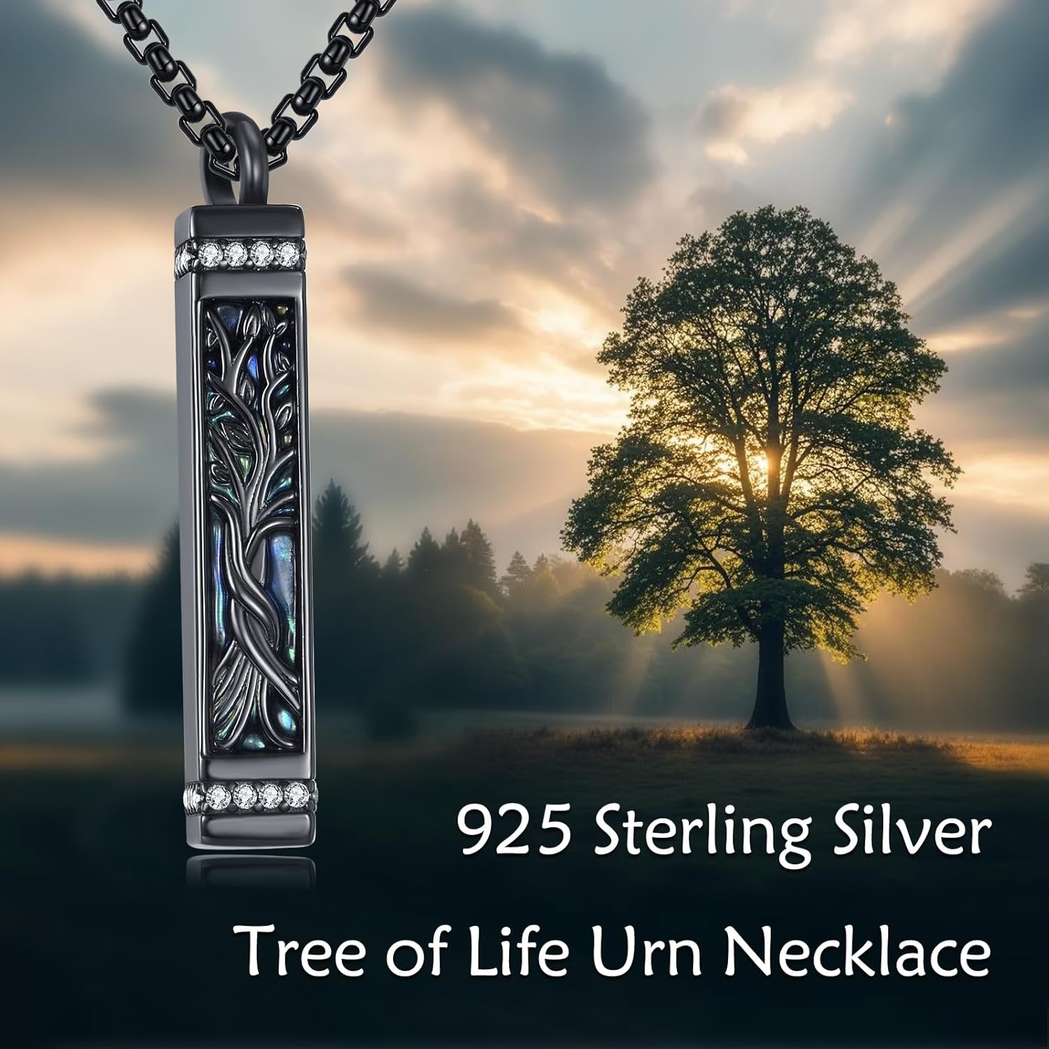 ONEFINITY Urn Necklace for Ashes 925 Sterling Silver Tree of Life Abalone Shell Bar Shape Pendant Necklace Cremation Memorial Keepsake Jewelry Gifts for ashes of loved one for Women Men - Image 5