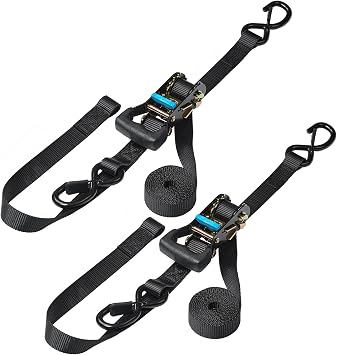 Ratchet Tie Down Straps with Hooks and Integrated Soft Loop, Heavy Dudy Lashing Cargo Straps for Motorcycle, Boat, Kayak, Truck, Trailer, DirtBike, Car, ATV, UTV Securing 8 feet 3300lbs Break Strength