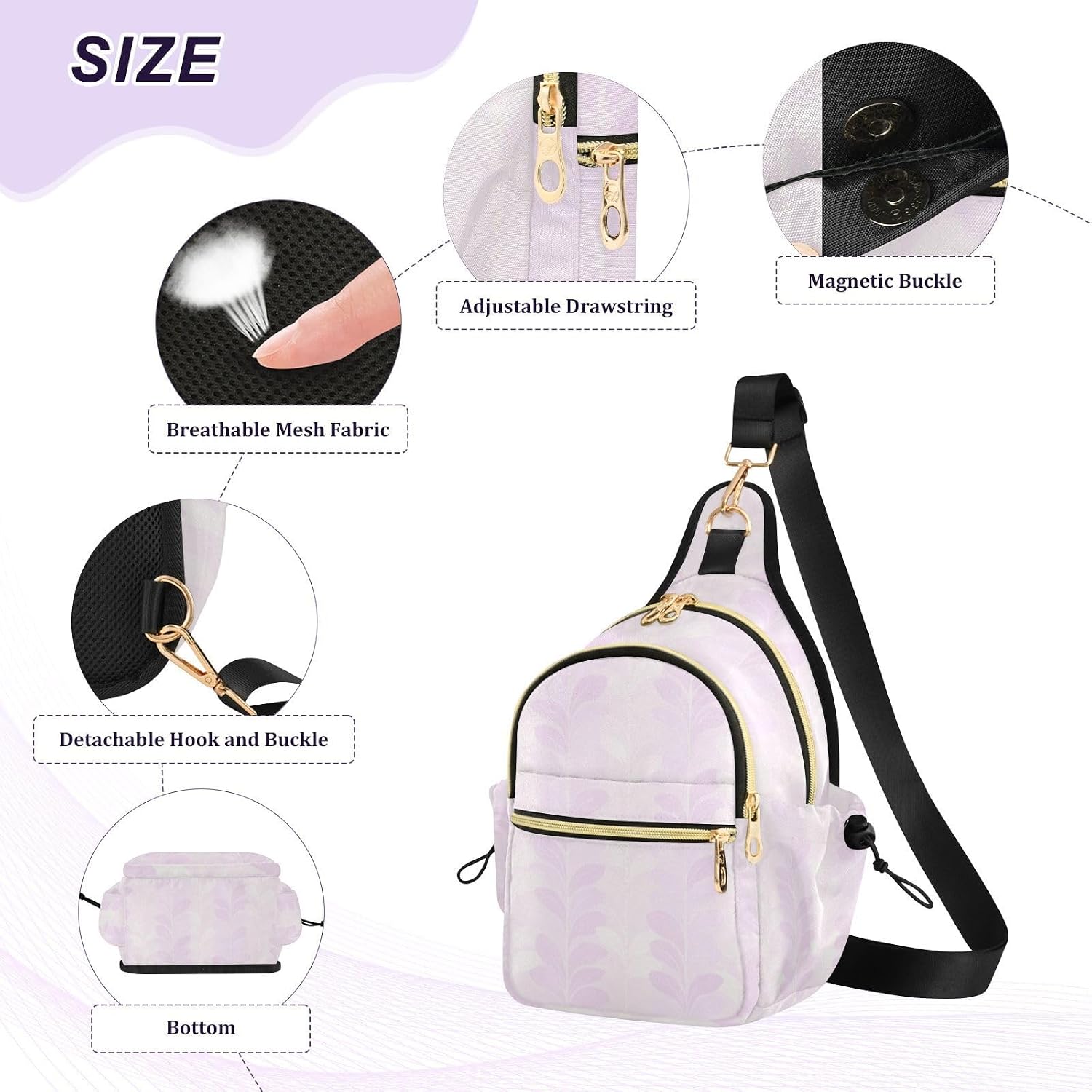 Womens Side Bags Crossbody Convertible Ladies Travel Purse for Golf,Travel Pink Leaves Striped image 5