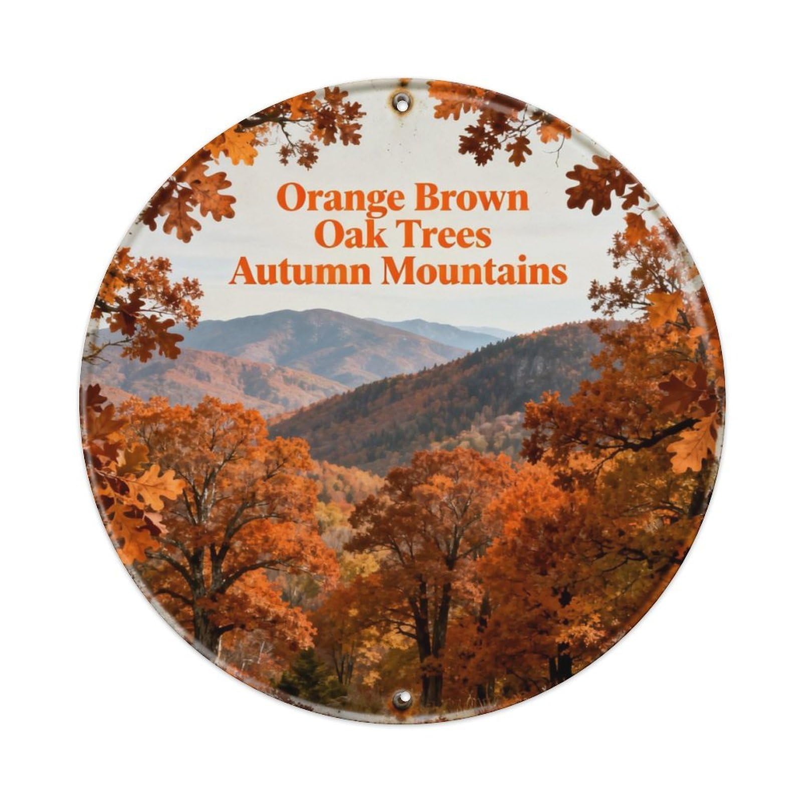 Orange Brown Oak Trees Autumn Mountains Metal Tin Sign Plaque