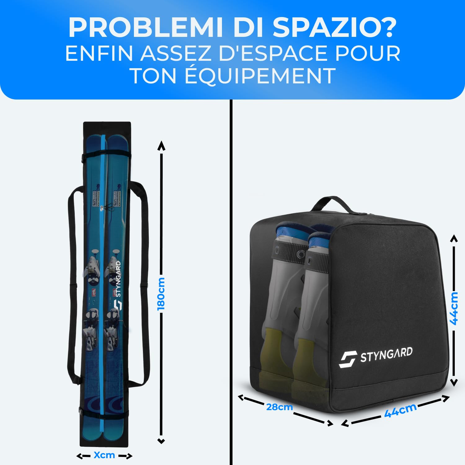 STYNGARD Set sacca sci e scarponi [a 180 cm] borsa porta sci e borsa porta scarponi [38 L] Modello Courchevel