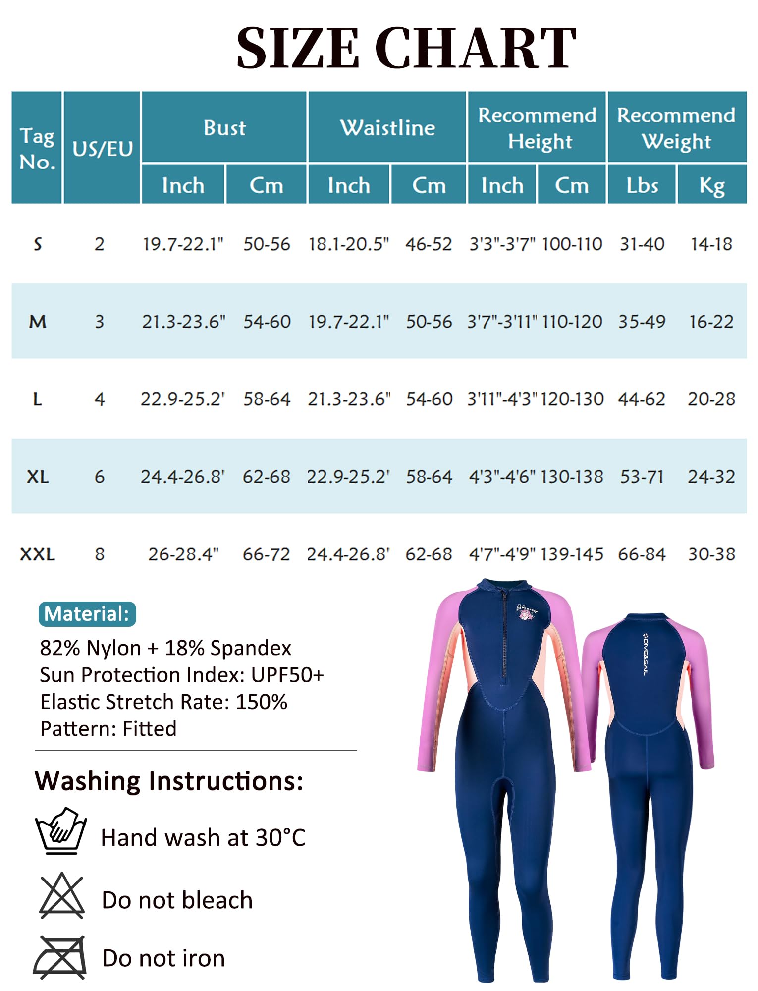 SEAUR Maillot de Bain 1 Pièce UPF 50+ Fille 2-14 Ans Combinaison de Bain Manches Longues Rashguards de Wakeboard Plage Surf Protection Solaire