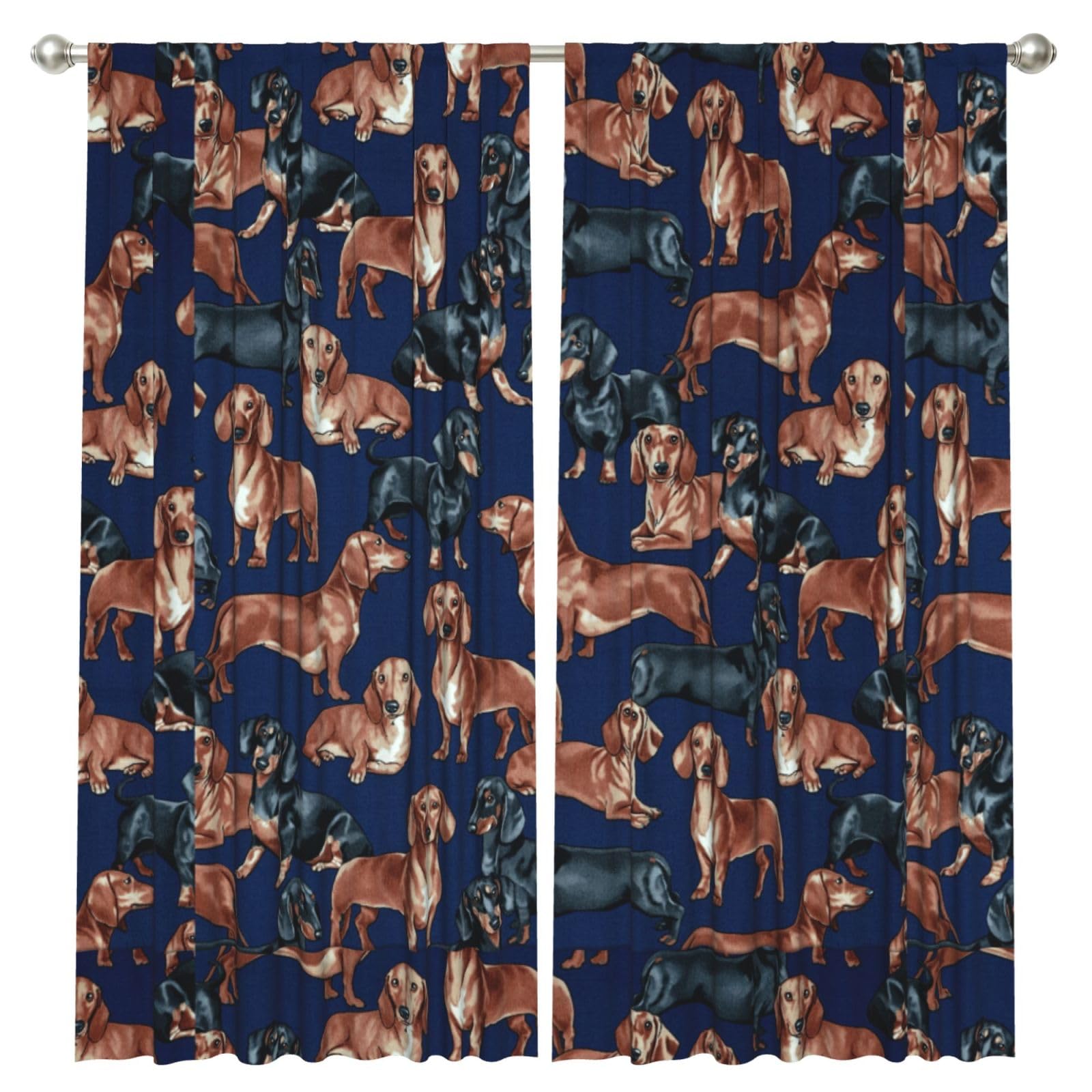 InOmak Dachshund Puppy, 2 Panels Window Curtains 52 x 84 Inch Blackout Curtains for Living Room Bedroom