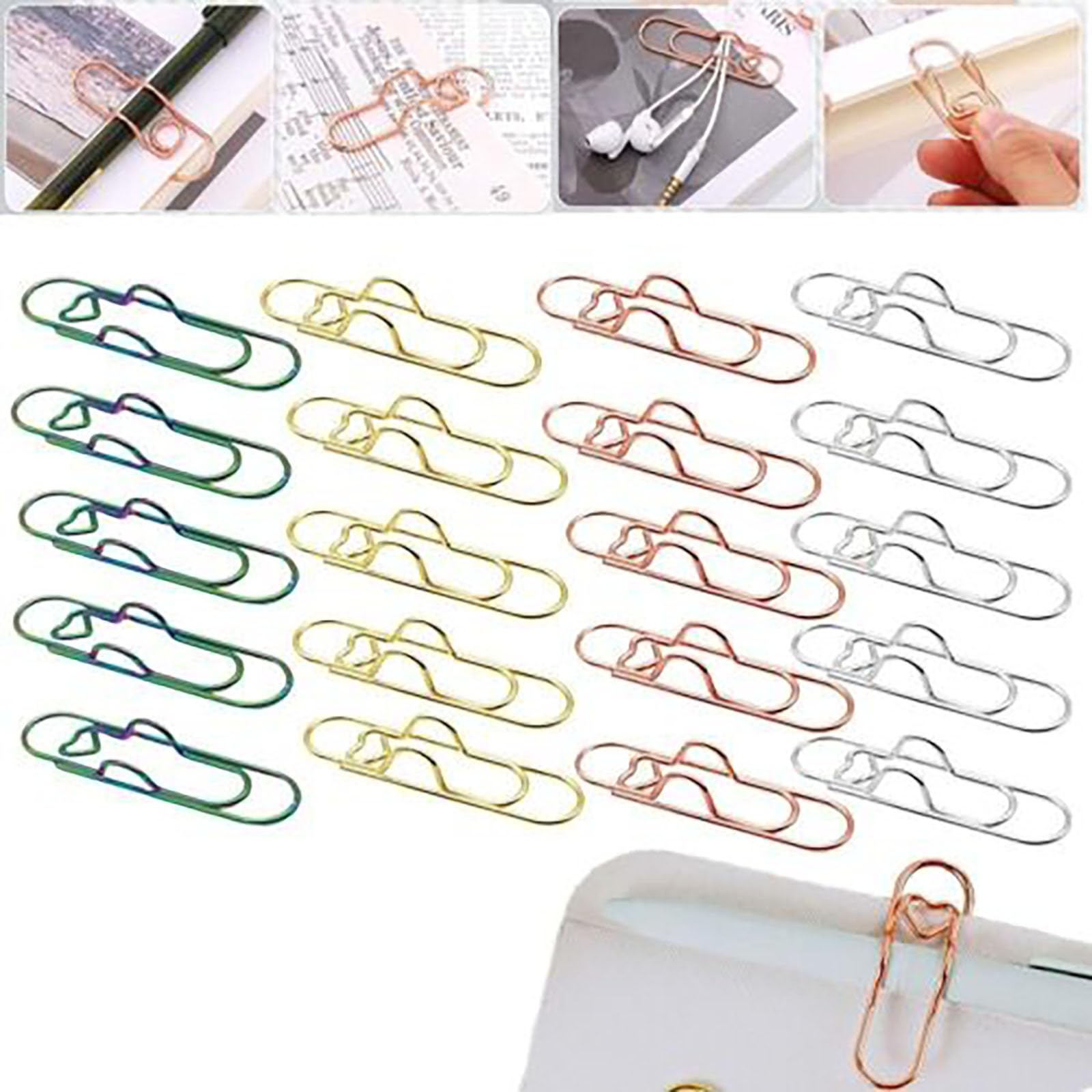 Cmeilau Multi-functional Metal Heart Pen Clip, 20PCS Inserts Paper Clip for Notebooks, Stainless Steel Pen Holder for Clipboard,Cute Pen Loop Journal Paperclips Large Size Pencil Holder (A,20pcs)