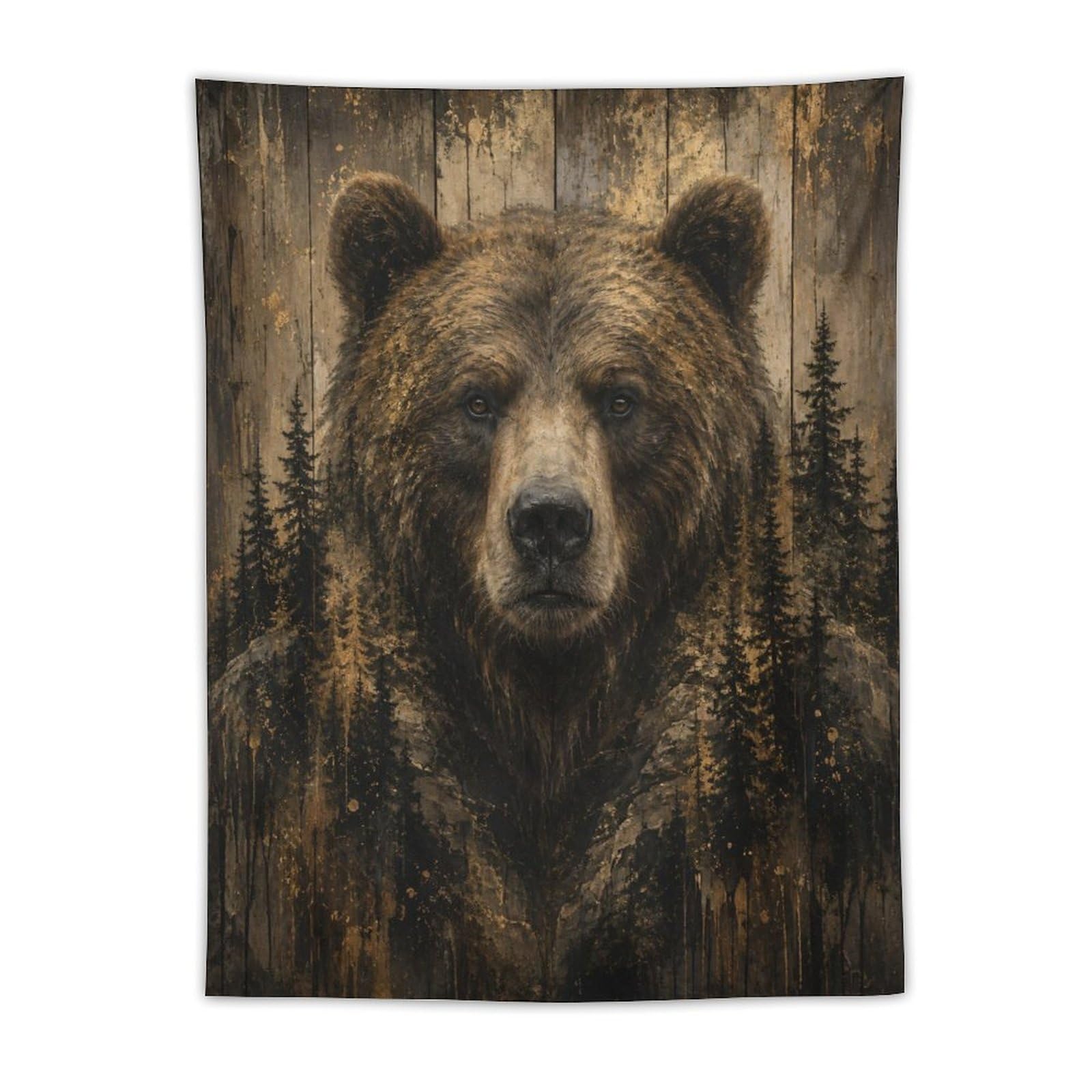 H3B8U2Y5 Brown Bear Woodland Portrait Wall Tapestry, Rustic Wildlife