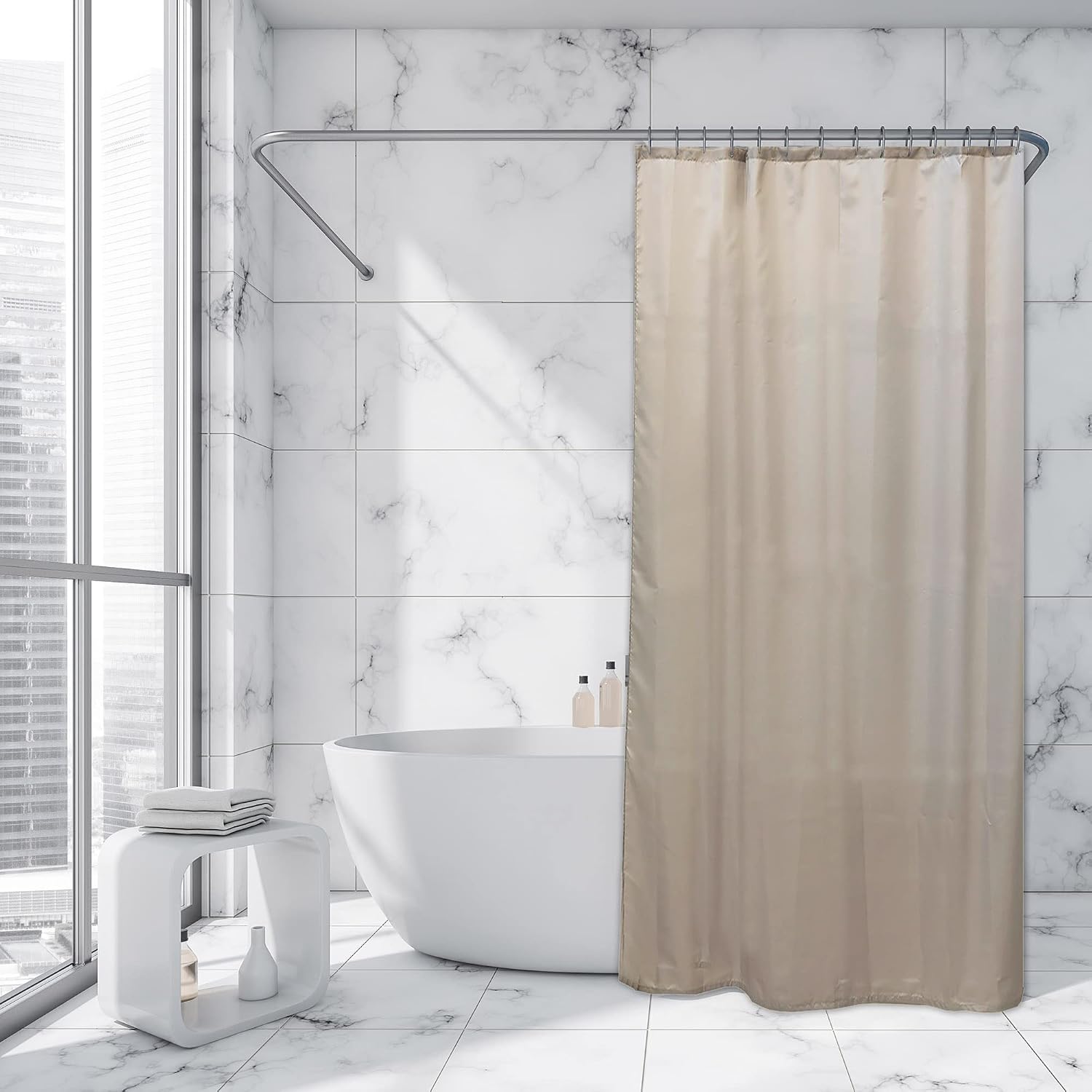 EVIDECO French Home Goods Yellow Extra Long Shower Curtain Polyester 12 Rings 79" L x 71" W