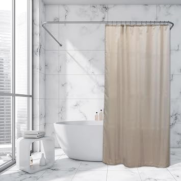 Taupe Extra Long Shower Curtain Polyester 12 Rings 79"L x 71"W | Fabric shower curtain, fits standard and tall showers, includes hooks, machine washable, Taupe