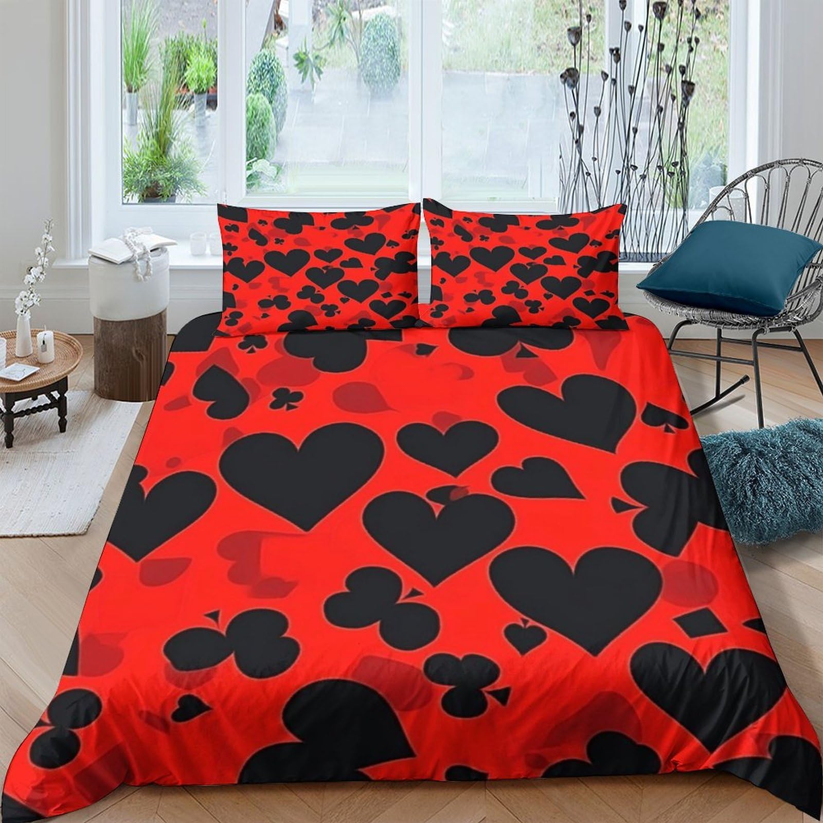 Housse de couette motif cœur en microfibre 220x240cm avec ses deux taies d'oreiller