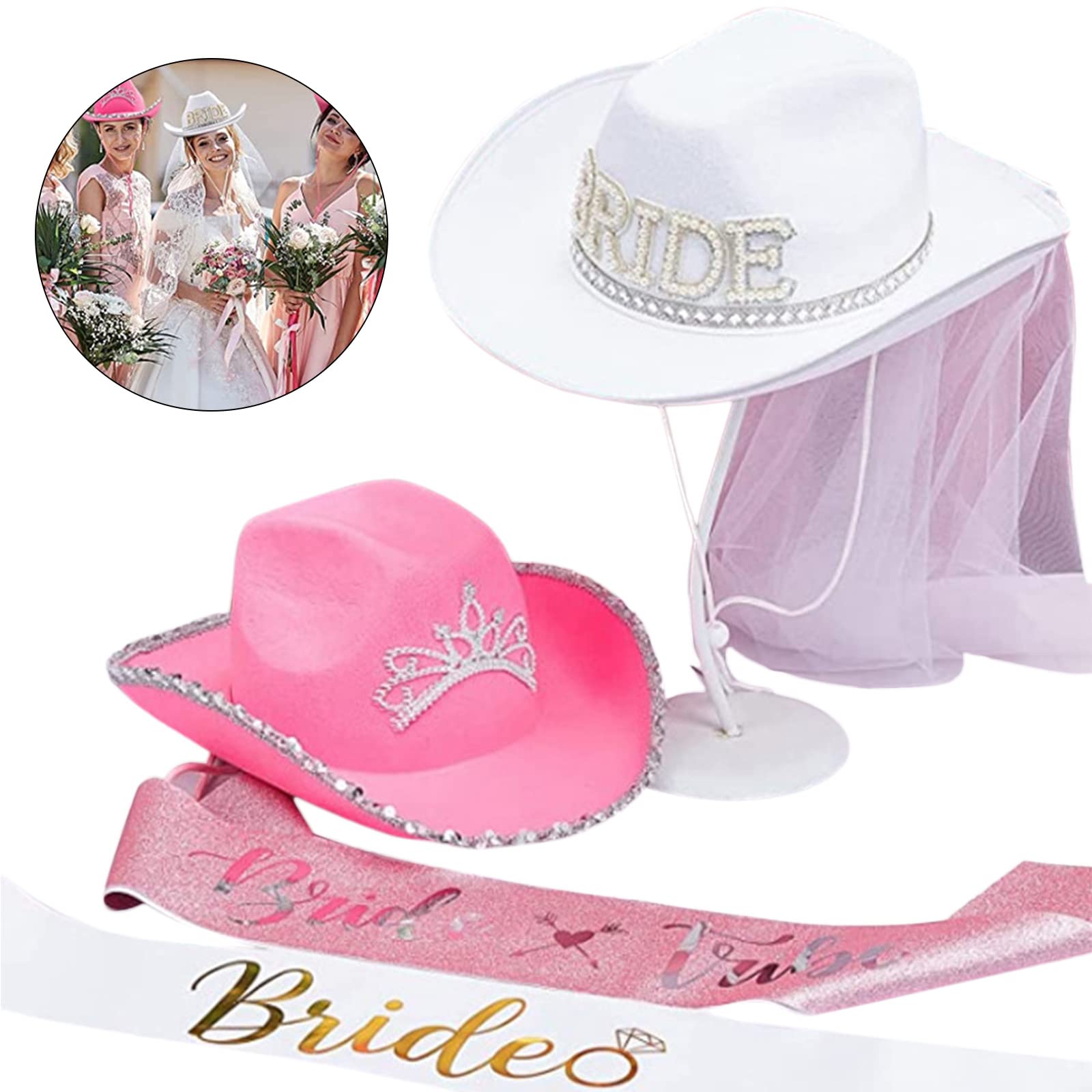 Chapeau pour demoiselle d'honneur - Chapeau jazz tendance pour femme - Costume de cowboy pour enterrement de vie de jeune fille - Accessoires de fête - Chapeaux de cowboy pour femme
