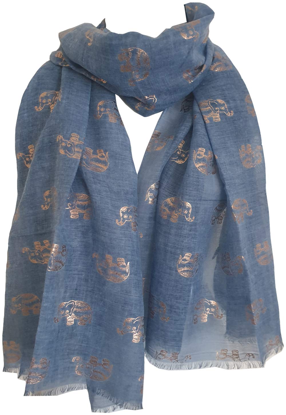 Glamlondon Women's Blue Light Elephant Print Glitter Rose Gold Scarf (Blue Light)