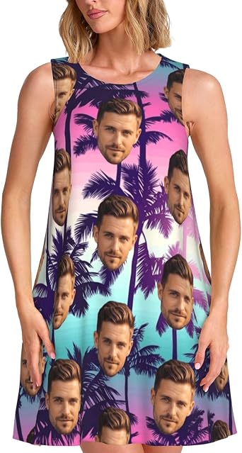 Custom Faces Womens Summer Sleeveless Dress Personalized Funny Swing Dress Customize Photo Loose Tank Dress