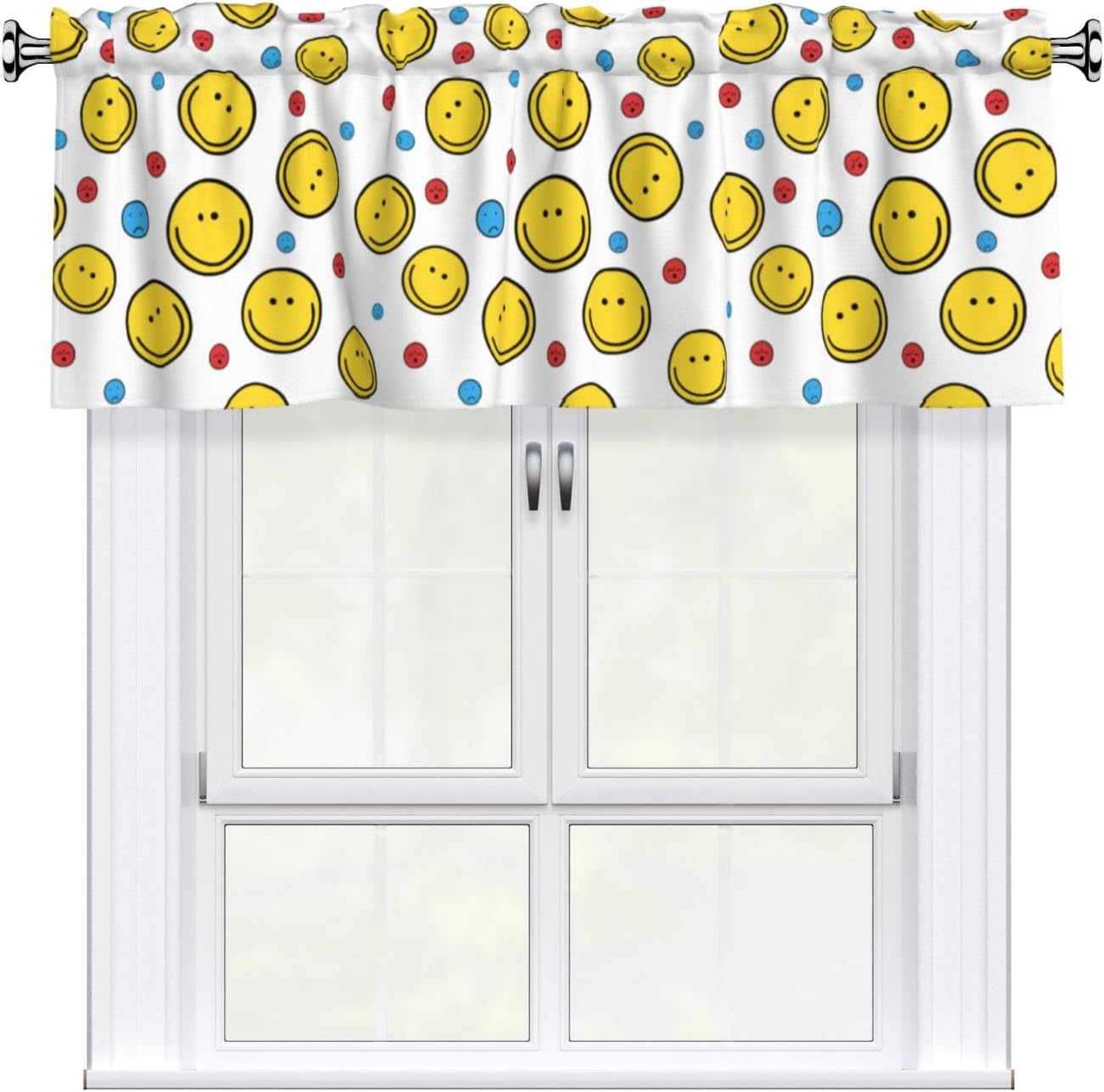 Smiley Face Window Valance Curtain, 54x18 Inch, Polyester Light Filtering with Rod Pocket for Living Room, Bedroom, Kitchen, Bathroom