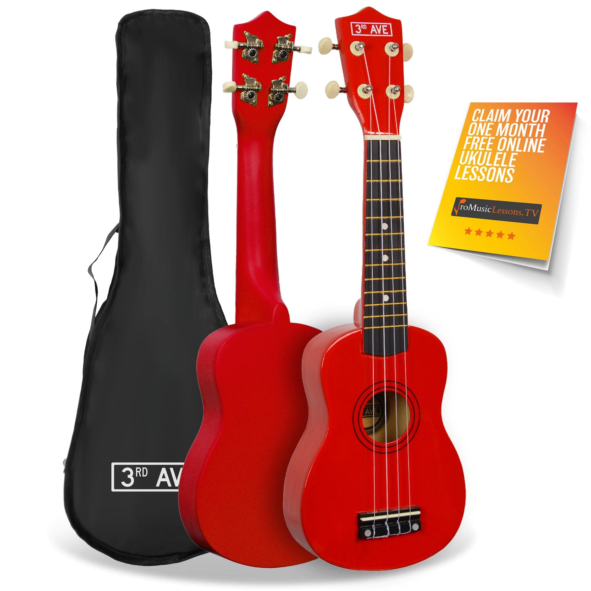 3Rd Avenue Red Soprano Ukulele With Bag