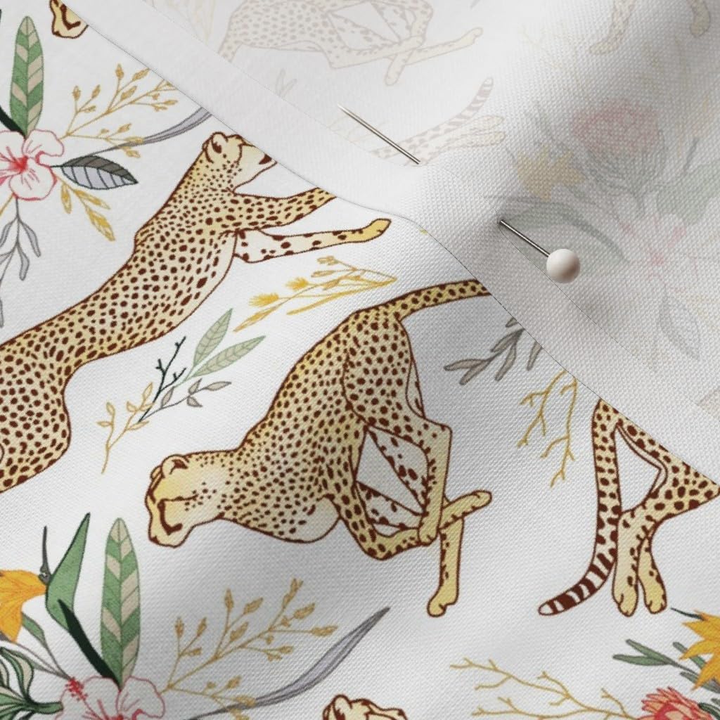 Spoonflower Fabric - Boho Cheetahs Wildlife Safari Jungle Grasslands Florals African Printed on Petal Signature Cotton Fabric Fat Quarter - Sewing Quilting Apparel Crafts Decor