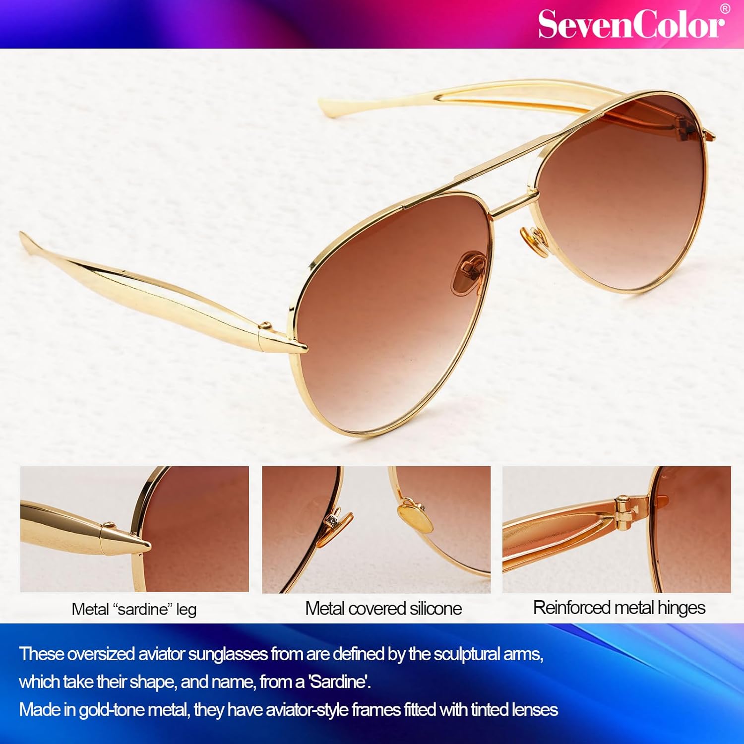 Trendy Oversized Aviator Sunglasses for Women Men 2025 Gold Big Aviators Sun Glasses 70s Retro Shades - Image 6