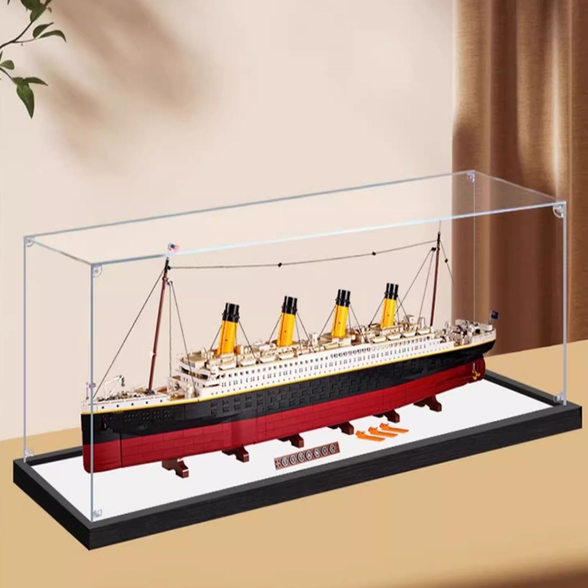 Vetrina in acrilico, compatibile con Lego 10294 Titanic, antipolvere, trasparente, scatola portaoggetti (solo vetrina) (specchio 2 mm)