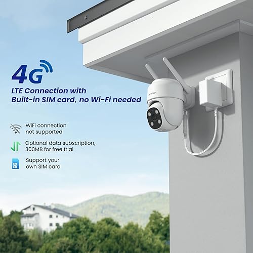 Miniatura 2 de wansview Cámara de seguridad celular 4G LTE para exteriores, cámara de seguridad PTZ de 360 sin WiFi, visión nocturna a color 2K, audio de 2 vías,