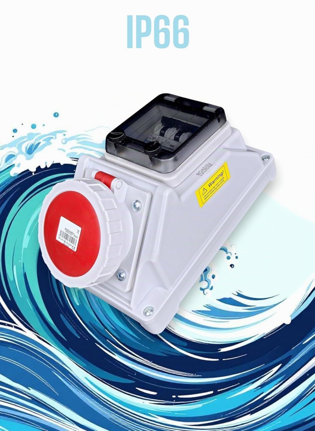 RoadEu – Presa a muro IP66 CEE 16A con interruttore magnetotermico – 400V 5 poli trifase – Impermeabile & antipolvere – Ideale per esterni e ambienti umidi