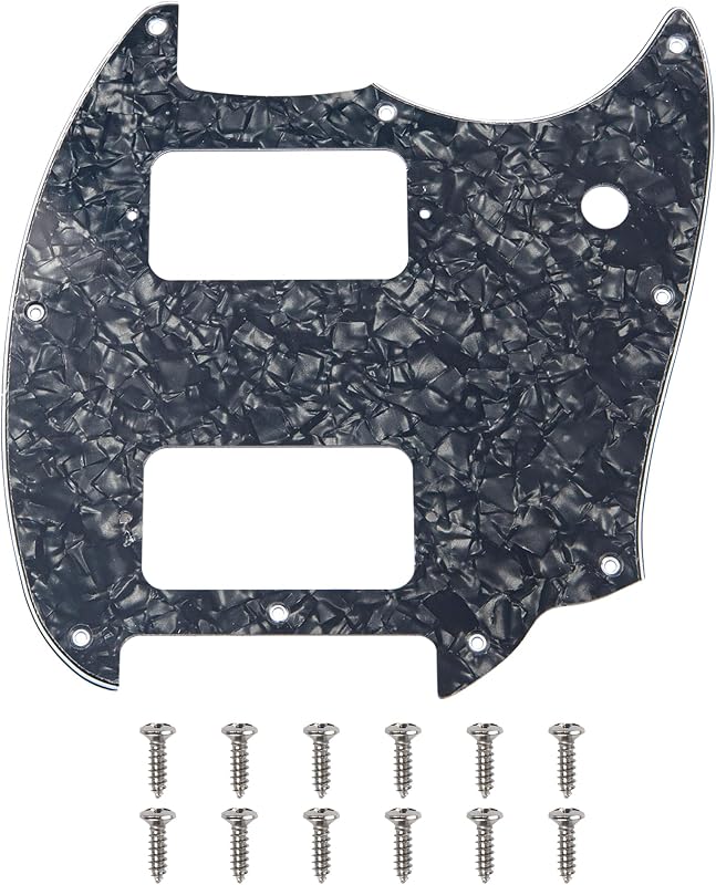 1Pcs Yootones HH 9 Holes Round Corner Guitar Pickguard 2 Humbuckers Compatible with Squier Bullet Series Mustang Electric Guitar (4Ply Black Pearl)