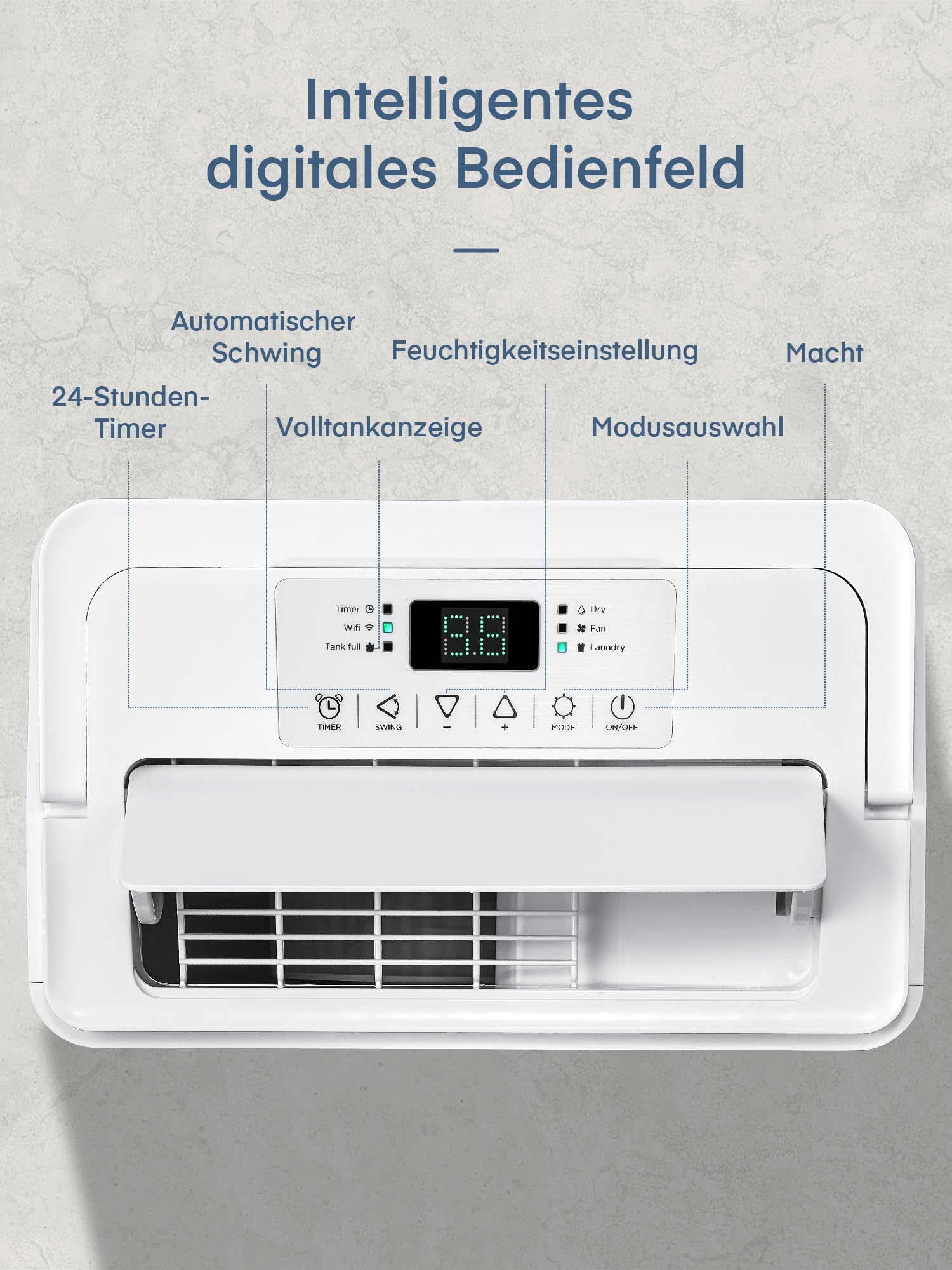 Deumidificatore con app e Wi-Fi, 20 l/24 h, deumidificatore elettrico, per fino a 135 m³, serbatoio da 4,2 l, protezione da traboccamento, timer 24 ore con modalità lavaggio, umidificatore per cantina