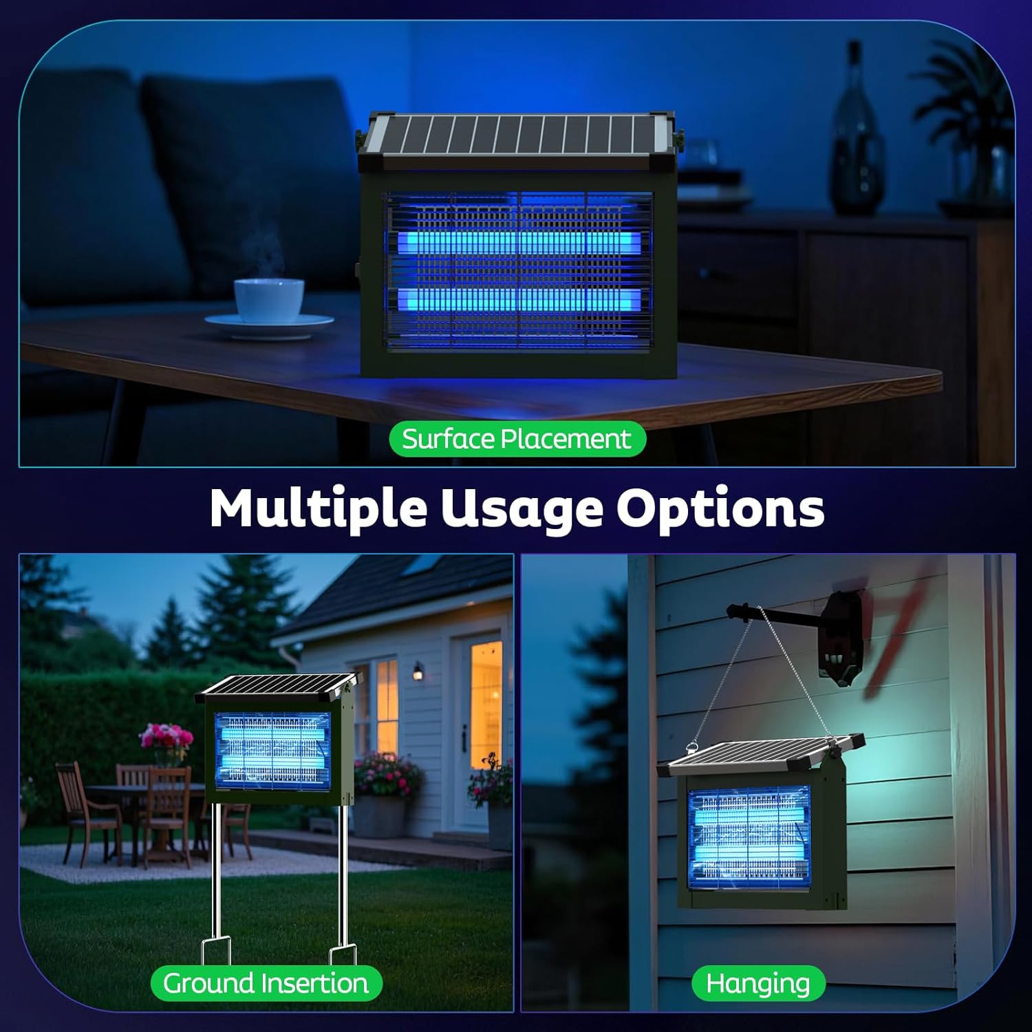 OnBeam Solar Bug Zapper Outdoor, Mosquito Zapper Waterproof Electric Fly Zapper Rechargeable Mosquito Killer Lamp with 10W Solar Panel, 4500V Cordless Fly Trap for Backyard, Patio, Garden, RV, Camping