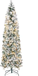 4.4ft Pencil Snow Flocked Christmas Tree, Artificial Slim Christmas Tree for Home Shops Office Holiday Decoration