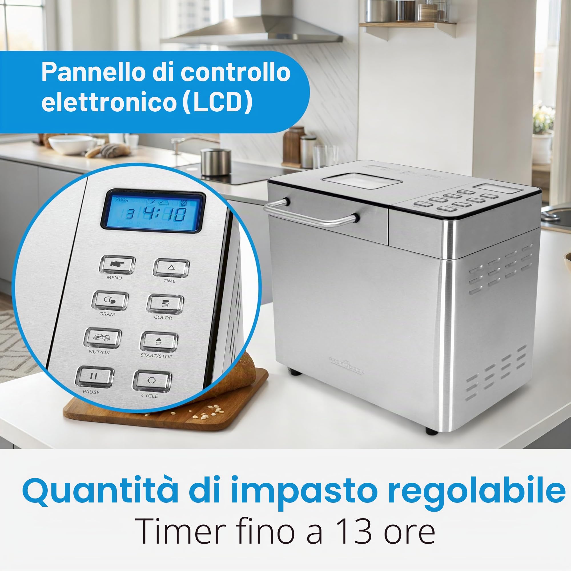 Macchina per il pane ProfiCook® con timer | Doratura della crosta regolabile (chiara, media, scura) | 13 programmi | Bread Maker | Macchina per il pane | PC BBA 1282 | Acciaio inossidabile