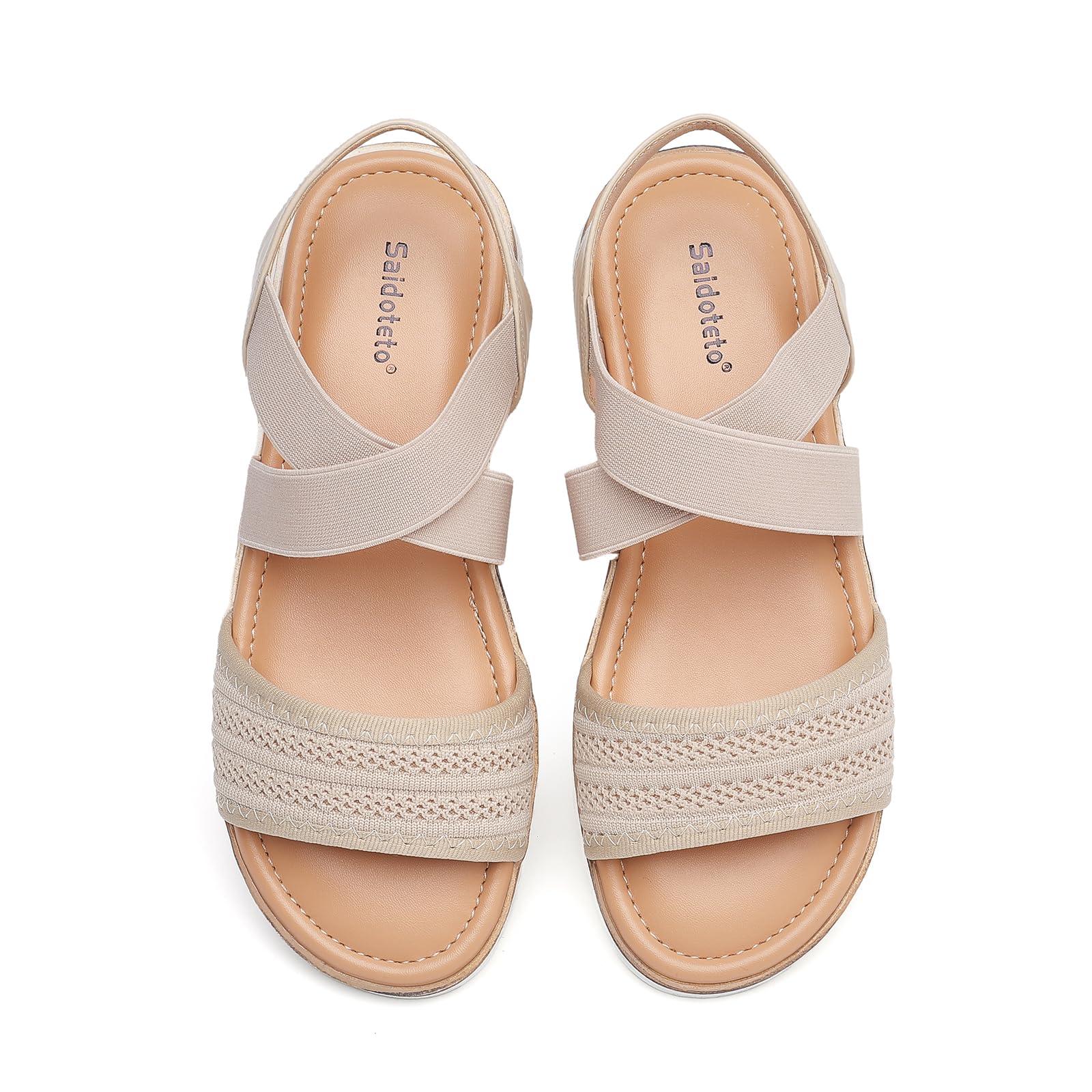 Saidoteto Women's Flat Sandals,Comfortable Elastic Ankle Strap Slingback Slip-On Open Toe Low Wedge Walking Sandals for Summer &amp; Casual