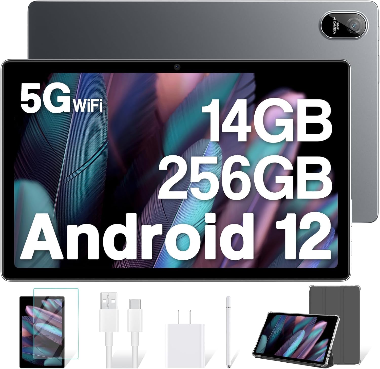 Blackview Tab 11 WiFi Android Tablet, 10.36 inch 2K Tablet with Pen, 14GB+256GB/TF 1TB, 16MP+16MP Daul Camera 8380mAh 5G WiFi Tablets, Daul Speakers, 8-Core/Face ID/BT5.0/GMS, Gray