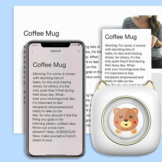 Mini Pocket Printer Portable Thermal Printer Wireless BT Connection 203DPI for Picture Label DIY Handcraft List Meno Notes Journal Receipt Paper Instant Sticker with 1 Roll Thermal Paper 57x25mm Gift