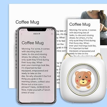 Mini Pocket Printer Portable Thermal Printer Wireless BT Connection 203DPI for Picture Label DIY Handcraft List Meno Notes Journal Receipt Paper Instant Sticker with 1 Roll Thermal Paper 57x25mm Gift