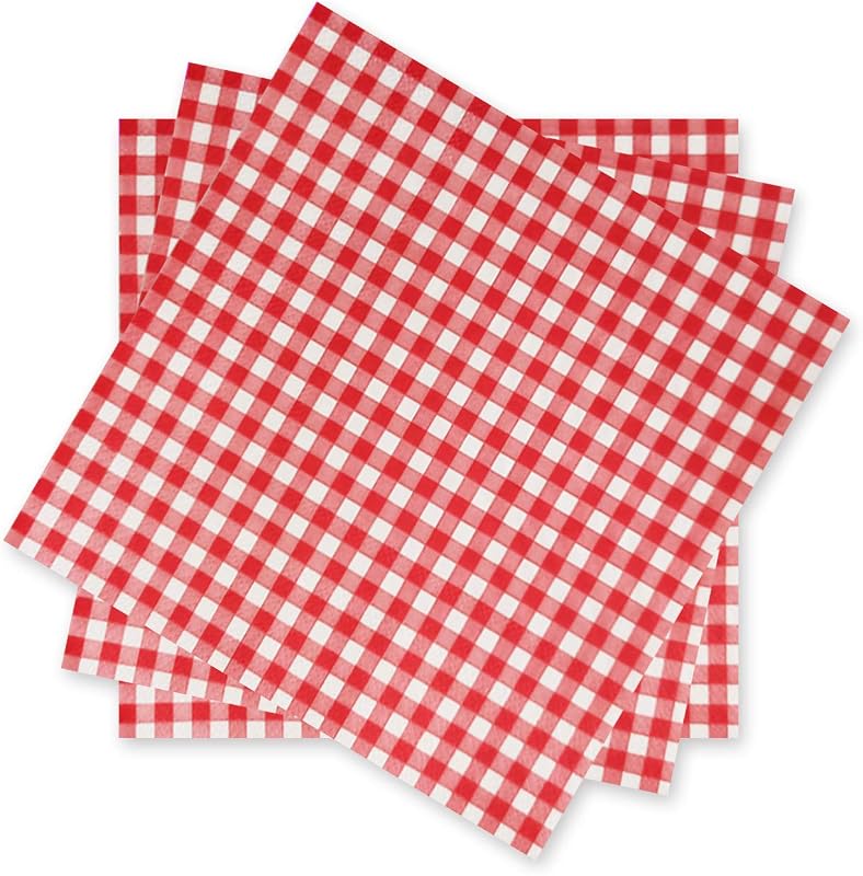 Disposable Paper Napkins Red and White Gingham for Dinner Picnic and Parties (Pack of 50)