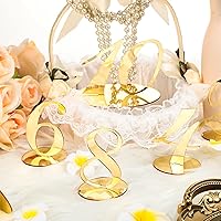 Vista 6 de 10 números de mesa para boda, recepción del 1 al 10, números de boda con soporte, elegante número de mesa de espejo para fiesta de compromiso, Dorado