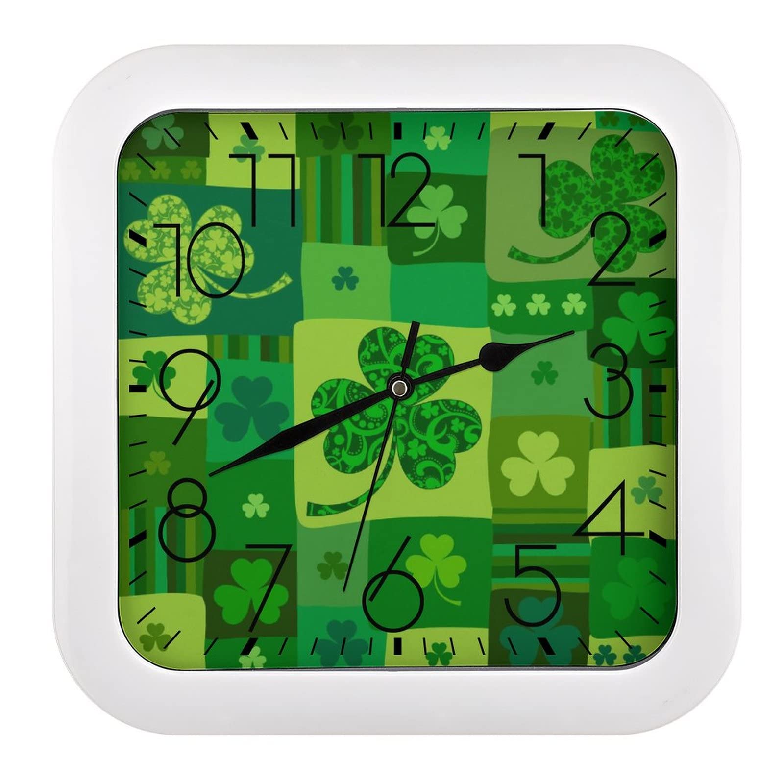 Pendule murale silencieuse trèfle vert moderne 26x26cm pour maison, école et espaces de travail