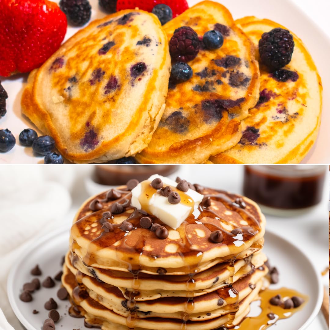 Vicky Cakes Pancake & Waffle Mix Variety Bundle - Original, Blueberry, Pecan and Chocolate Chip | Light & Fluffy, Dairy-Free, Vegan-Friendly, Non-GMO | Pack of 4