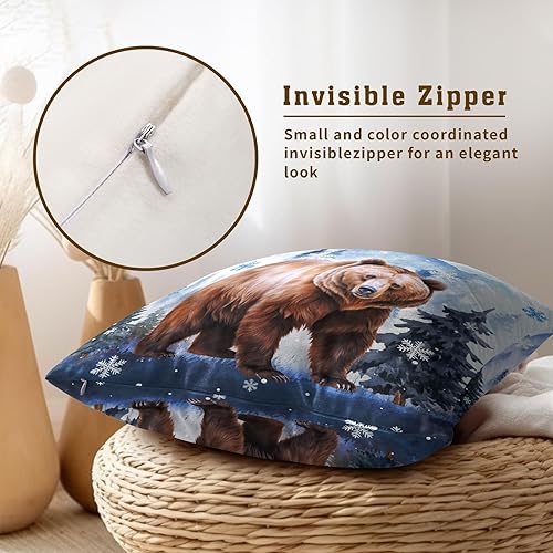 Miniatura 4 de Funda de almohada de oso de alce de invierno, fundas de almohada de animales salvajes en acuarela de 20 x 20 pulgadas, juego de 2 fundas de almohada