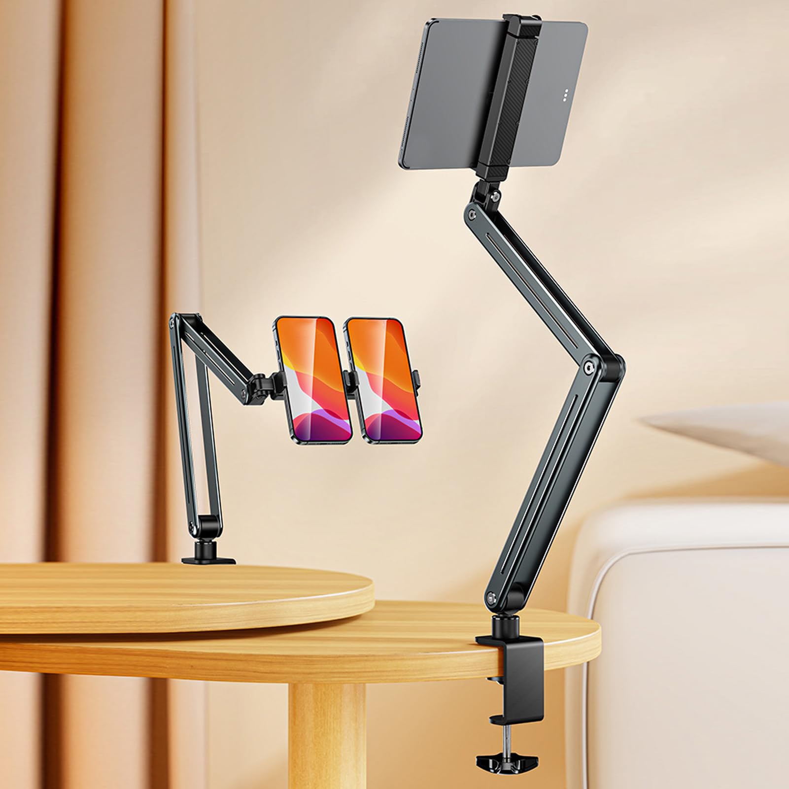 Fockety Supporto da Tavolo per Tablet, Lega di Alluminio Rotazione di 360 Gradi Supporto da Braccio Pieghevole per Tablet Altezza Regolabile Supporto per Tablet con Braccio Flessibile