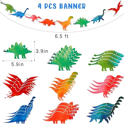 Miniatura 2 de 4 piezas de pancarta de dinosaurio de acuarela guirnalda de dinosaurios decoraciones de fiesta para fiesta de cumpleaños temática de dinosaurios