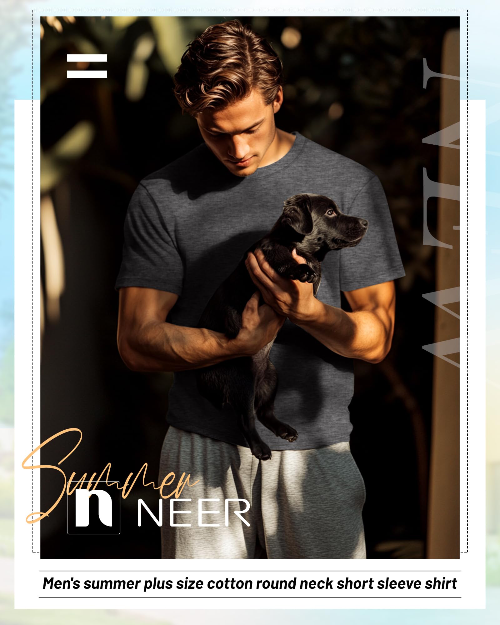 Neer Paquete de 7 camisetas de verano de algodón de manga corta para hombre, cuello redondo, estilo informal, básicas, de gran tamaño