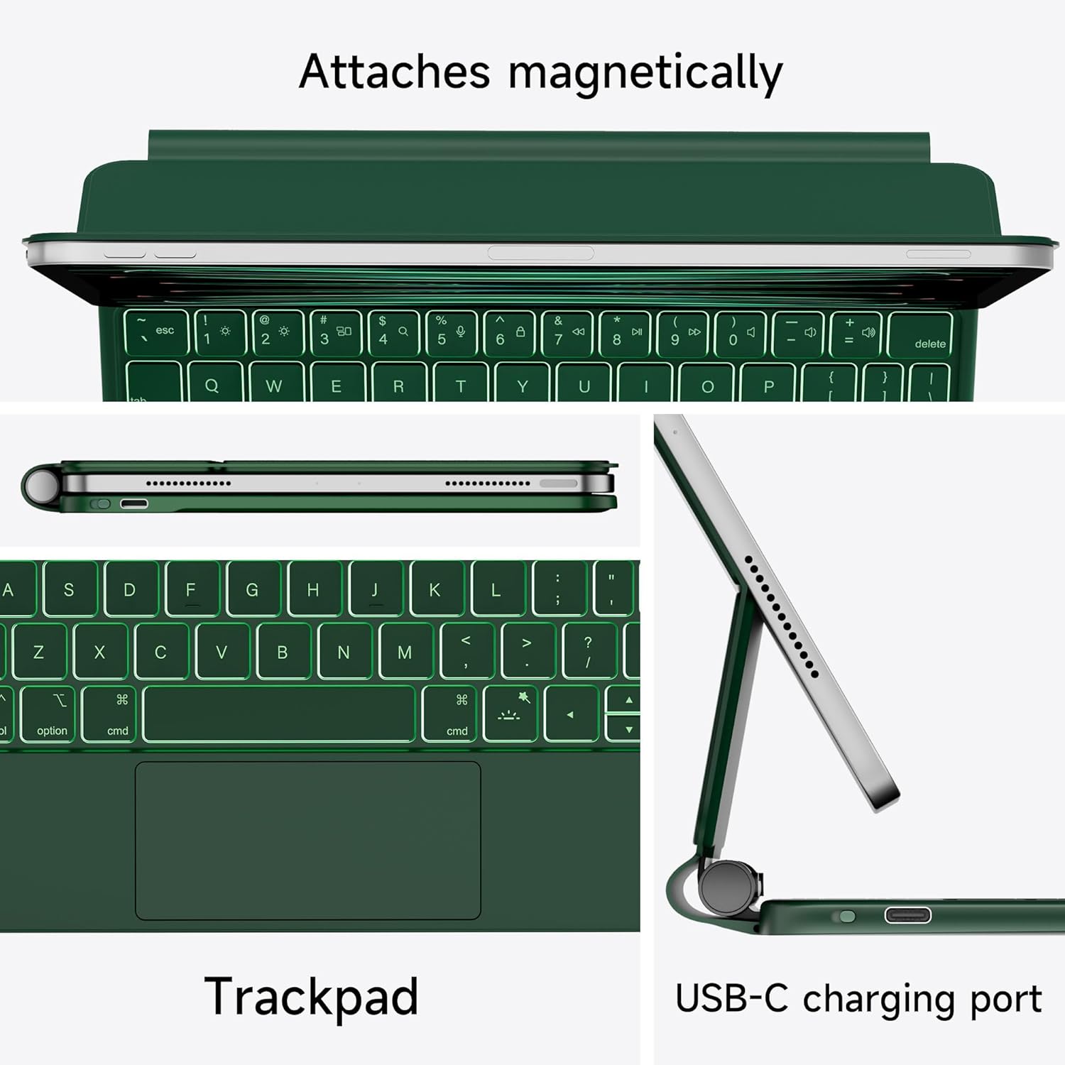 Keyboard Case for iPad Air 11 inch 2024 (M2),iPad Air 5th/4th Gen and iPad Pro 11 inch (4th/3rd/2nd/1st Gen) Case with Keyboard,Magic-Stand,Multi-Touch Trackpad,7-Color Backlit, Auto Sleep/Wake,Green