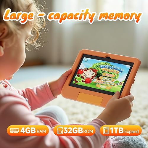 Miniatura 5 de CUPEISI Tableta Android de 7 pulgadas con estuche, 4GB RAM 32GB ROM 1TB de expansión, tablet con procesador Quad-core, pantalla IPS de 1024 x 600,