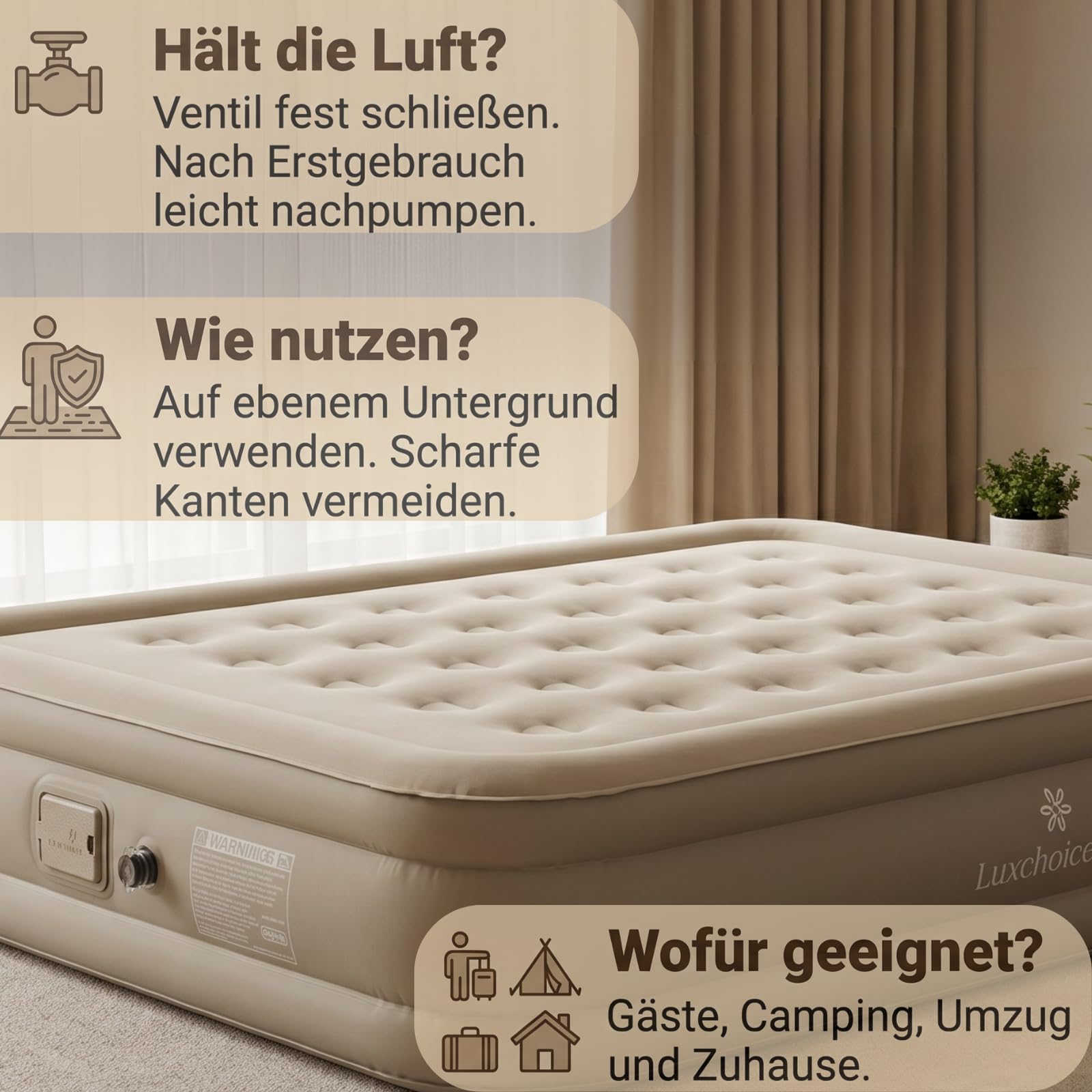 Luxchoice Luftbett 2 Personen Selbstaufblasend mit Akku Pumpe 400KG Max | Selbstaufblasende Luftmatratze in 2-3 Mins, Aufblasbare Matratze,Ultoutdoor-Nylon, Kratzfest, Gästebett für Camping & Zuhause