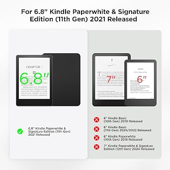 SESENSE Detachable Magnetic Case for 6.8 Kindle Paperwhite (11th Generation-2021) and Kindle Paperwhite Signature Edition Black, Charm Chains for Kindle